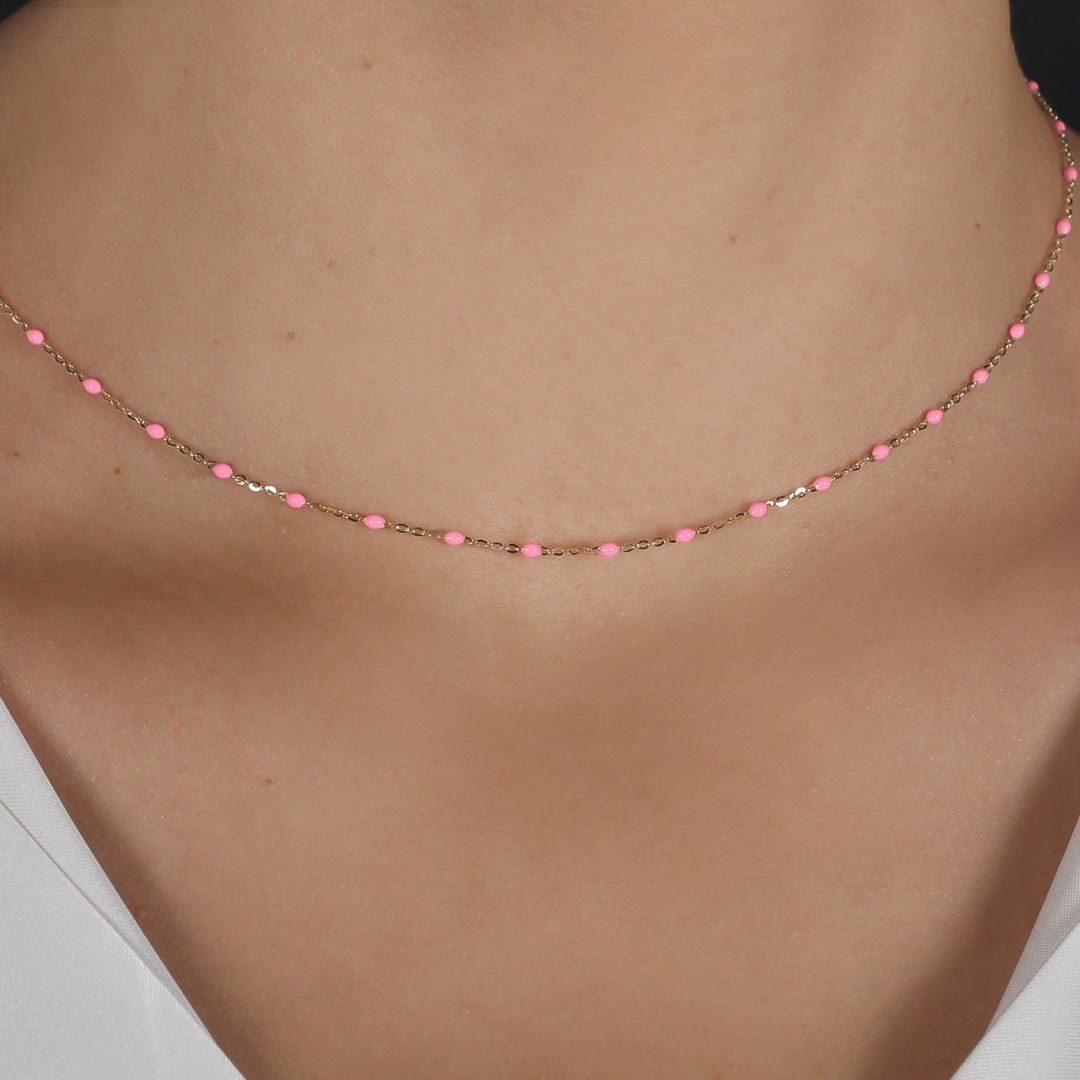 BEADED PINK NECKLACE - Al Khatib Gold