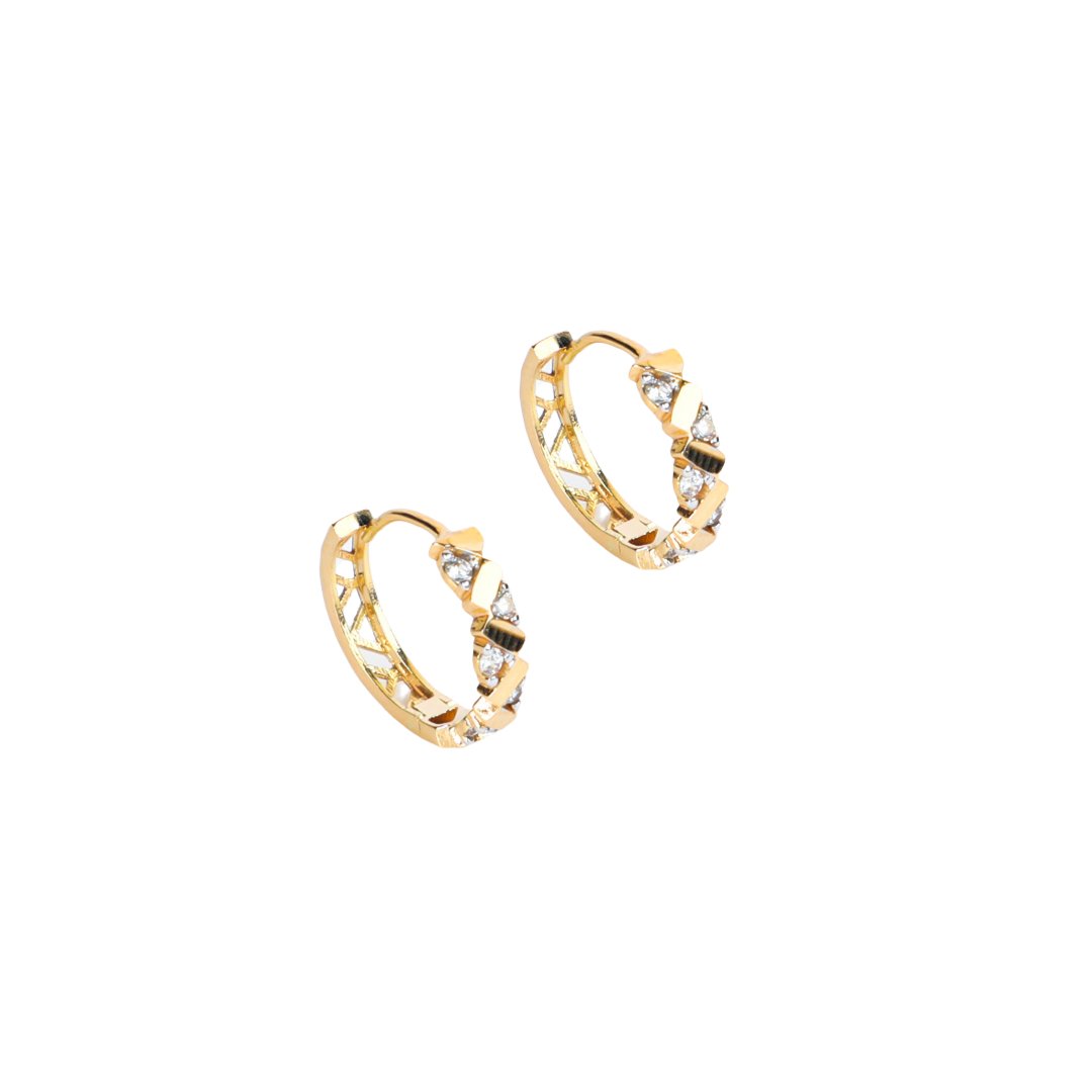 SPARKLE PYRAMID HUGGIES EARRINGS - Al Khatib Gold