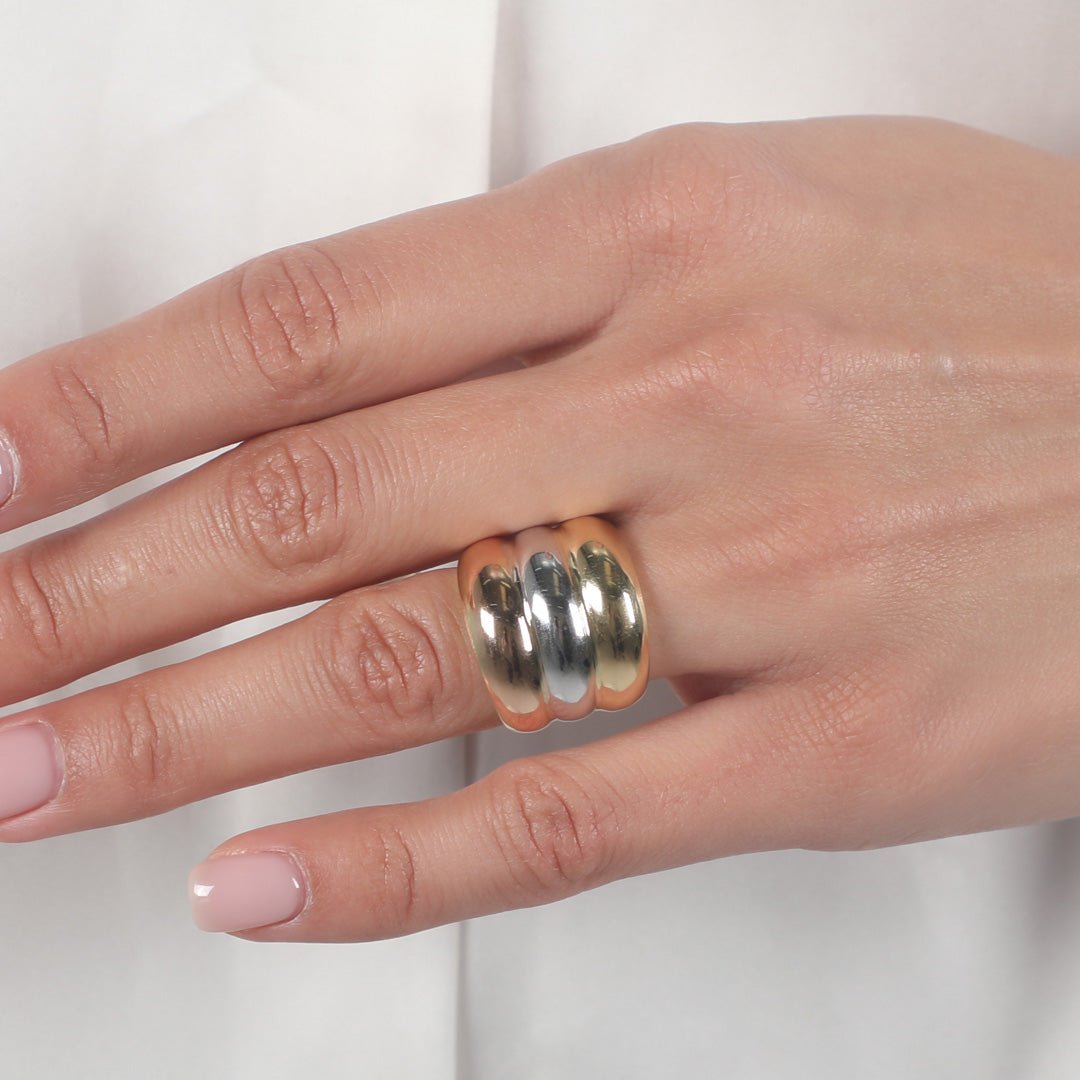 TRICOLOR CHUNKY RING - Al Khatib Gold