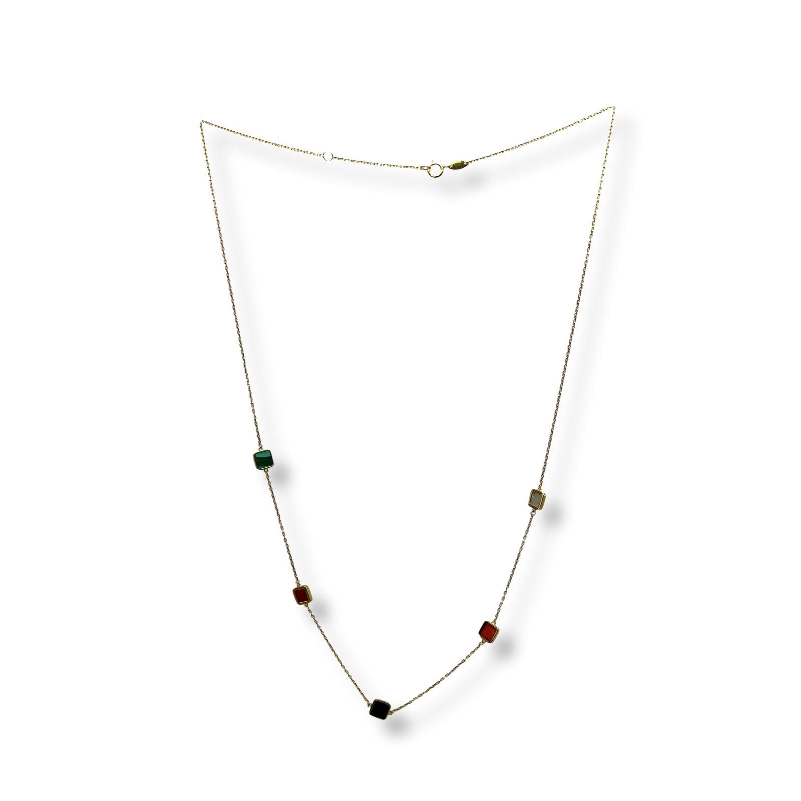 TWO COLOR SQUARE STONE NECKLACE - Al Khatib Gold