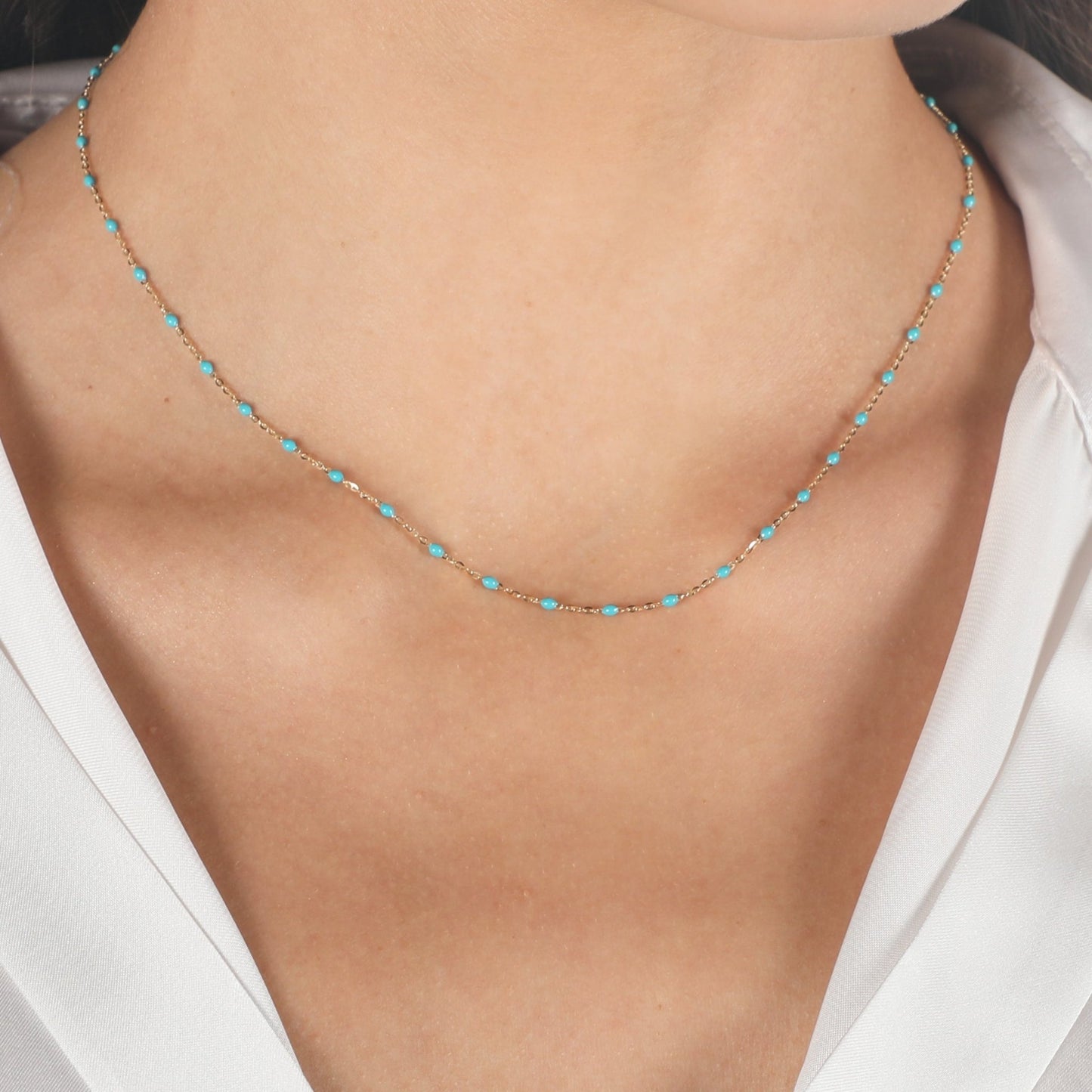 BEADED BLUE NECKLACE - Al Khatib Gold