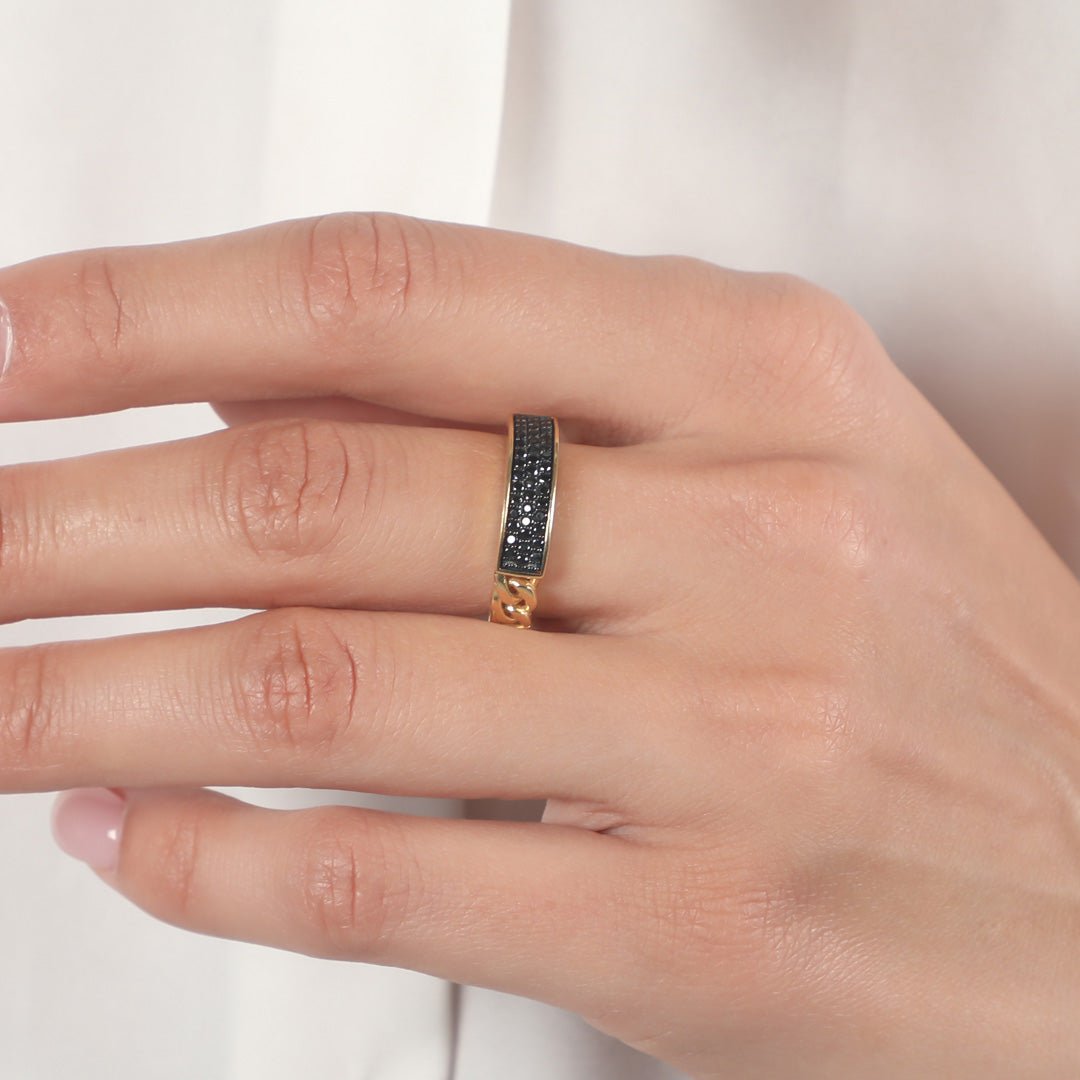 BLACK STONE LINK RING - Al Khatib Gold