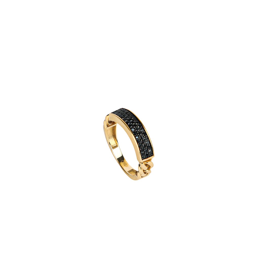 BLACK STONE LINK RING - Al Khatib Gold