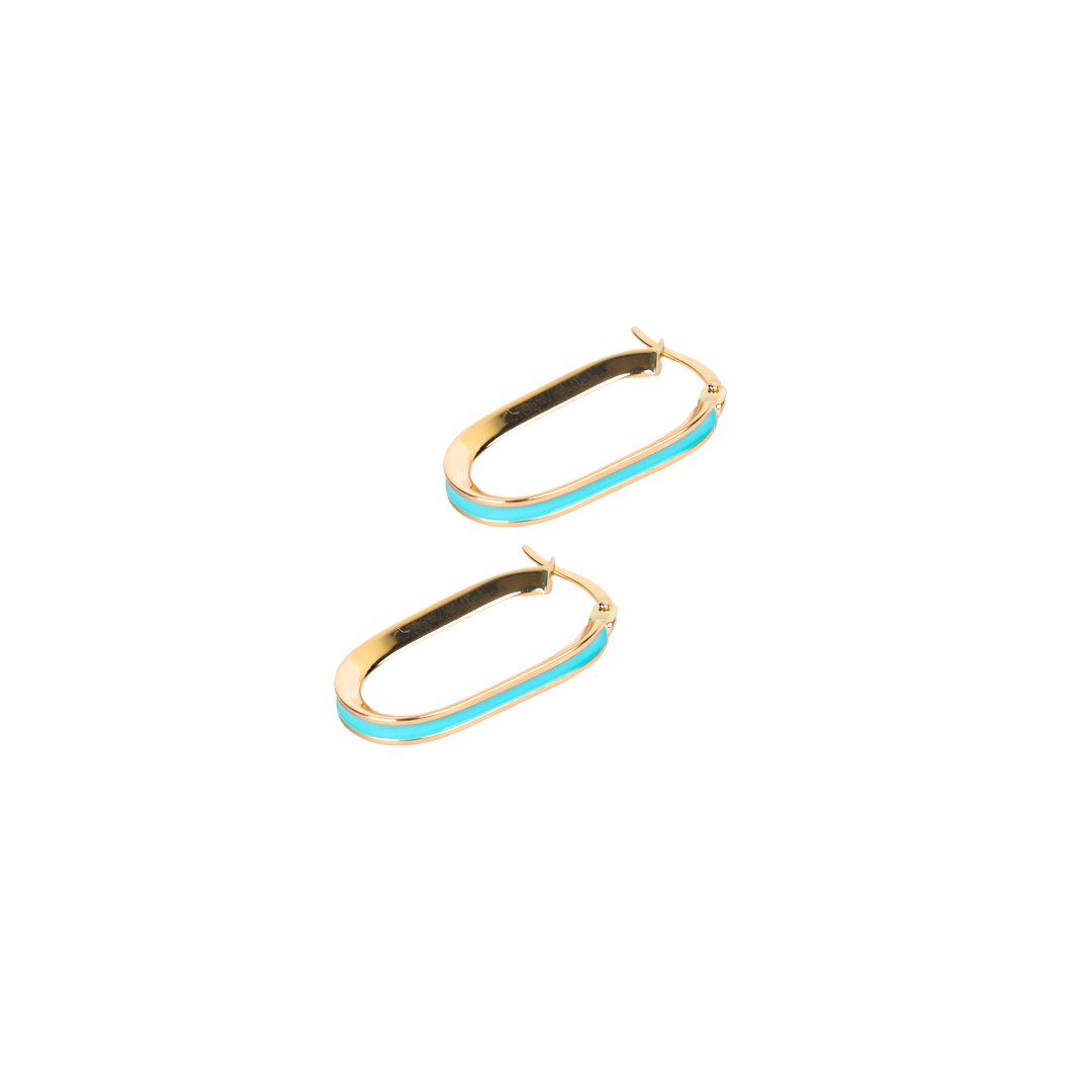 BLUE OVAL HOOPS EARRINGS - Al Khatib Gold