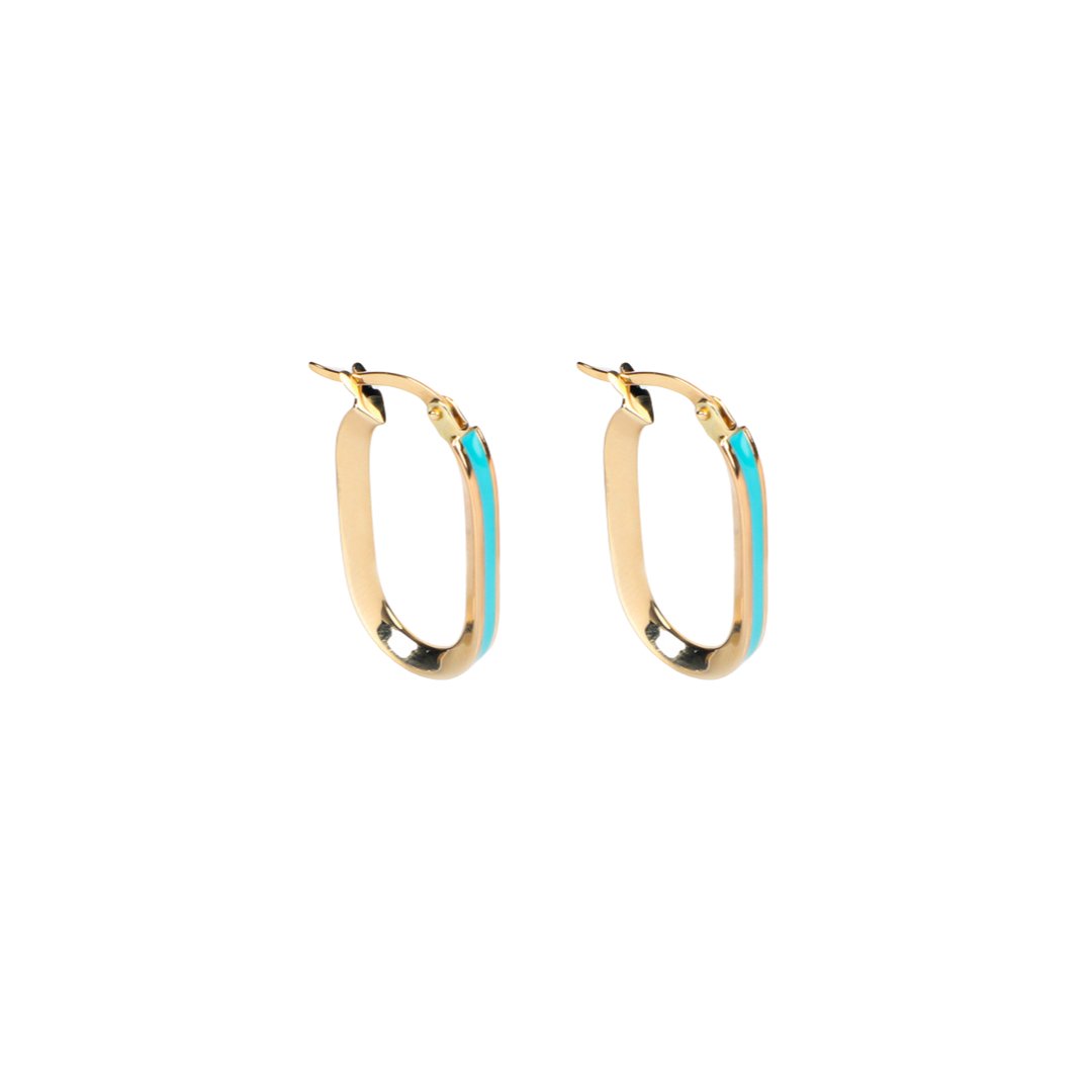 BLUE OVAL HOOPS EARRINGS - Al Khatib Gold