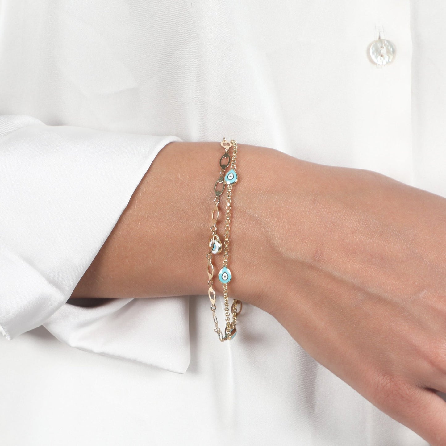 DOUBLE STRAND TURQUOISE EYE BRACELET - Al Khatib Gold