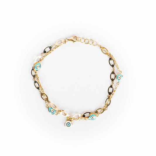 DOUBLE STRAND TURQUOISE EYE BRACELET - Al Khatib Gold