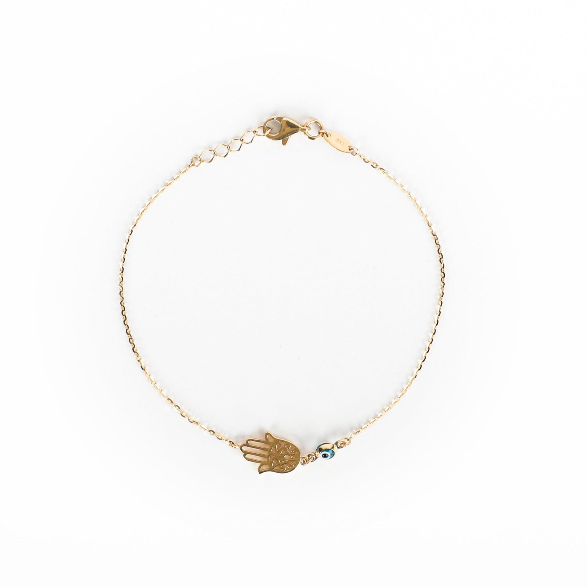 HAMSA WITH EVIL EYE STUD BRACELET - Al Khatib Gold