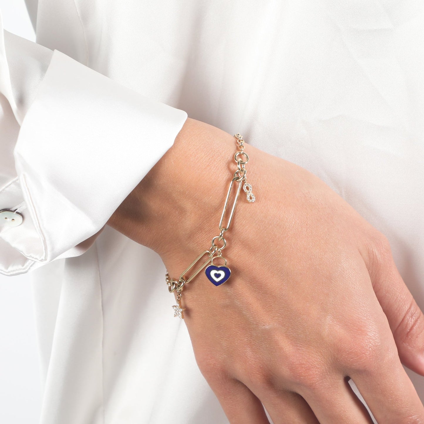 HEART EVIL EYE CHARM BRACELET - Al Khatib Gold