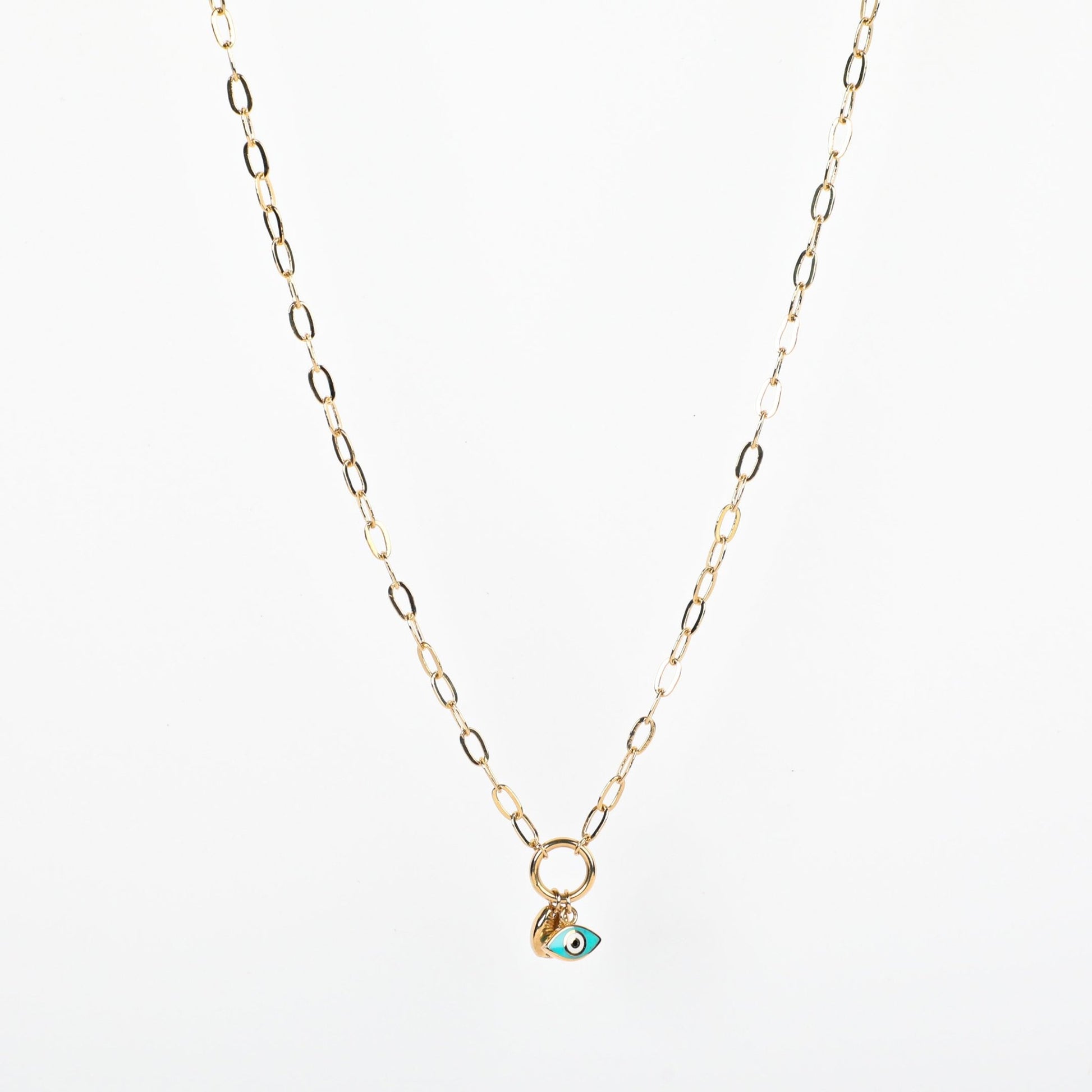 PAPER CLIP BLUE EYED LOCK NECKLACE - Al Khatib Gold