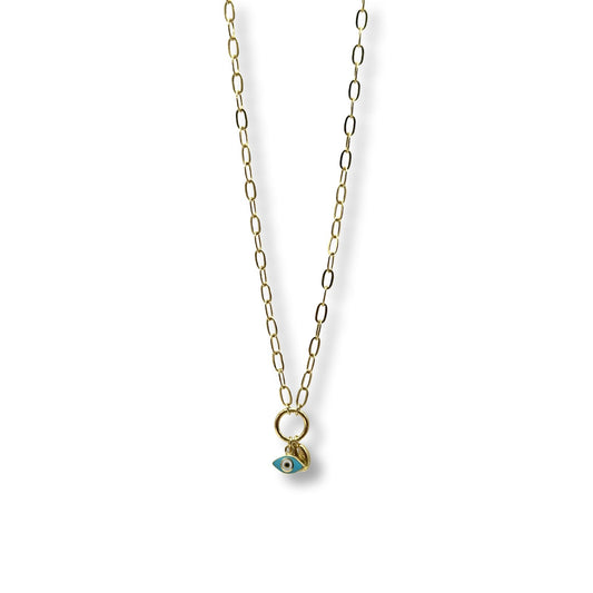 PAPER CLIP BLUE EYED LOCK NECKLACE - Al Khatib Gold