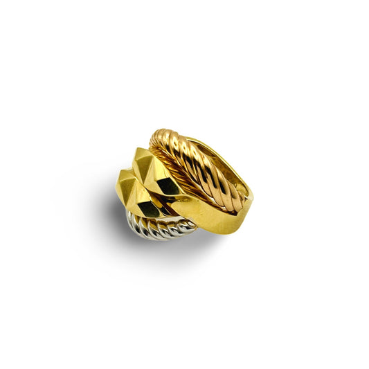 TRICOLOR CHUNKY ROPE RING - Al Khatib Gold