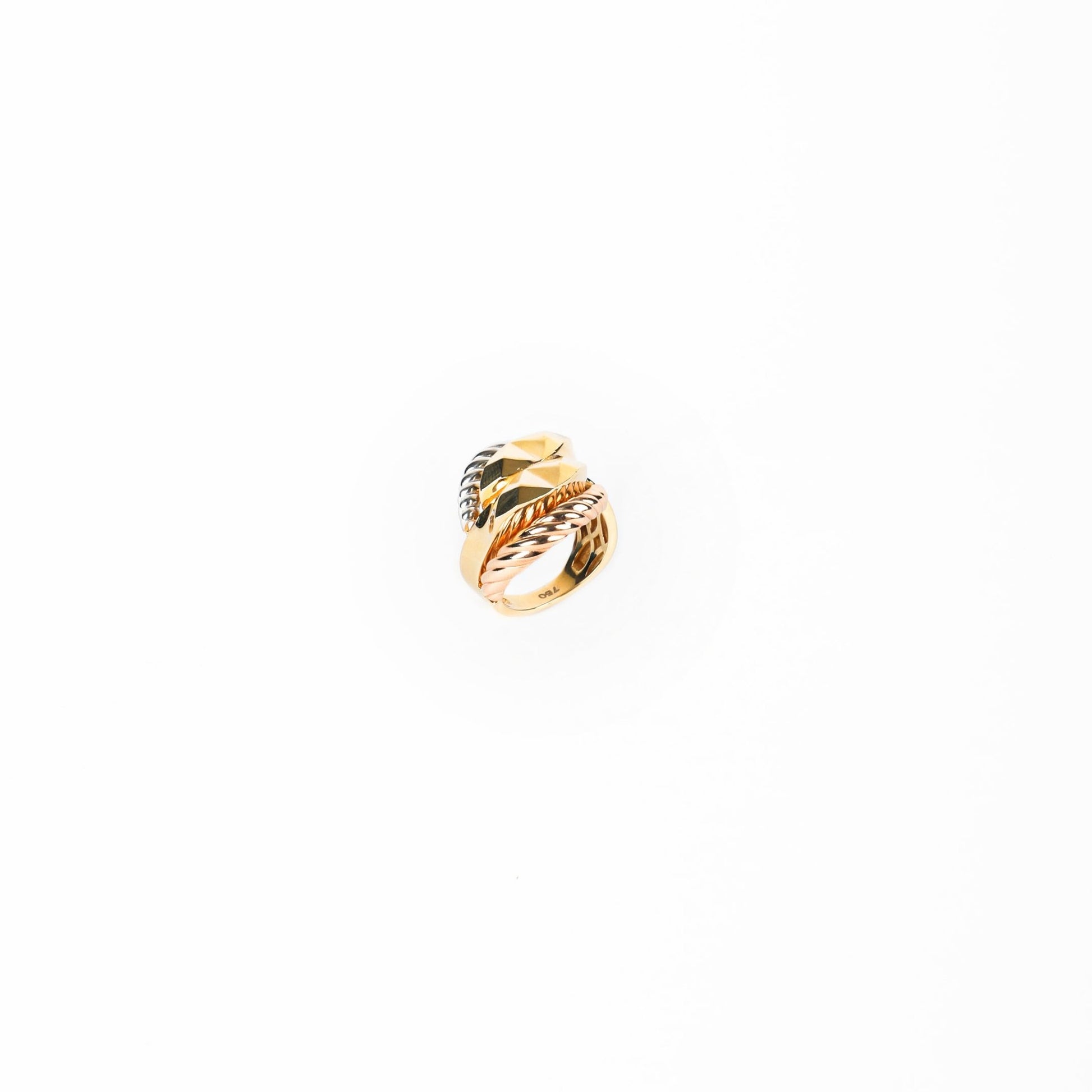 TRICOLOR CHUNKY ROPE RING - Al Khatib Gold