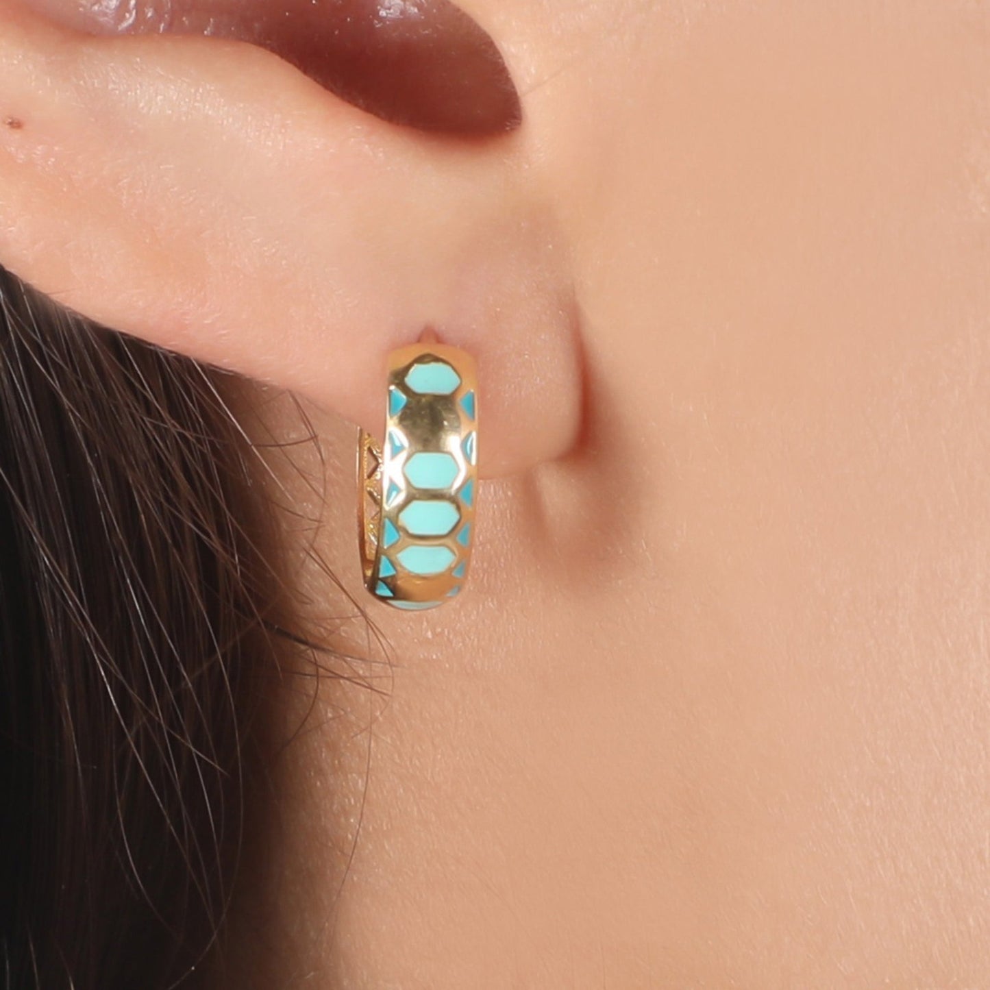 TURQUOISE HUGGIES EARRINGS - Al Khatib Gold