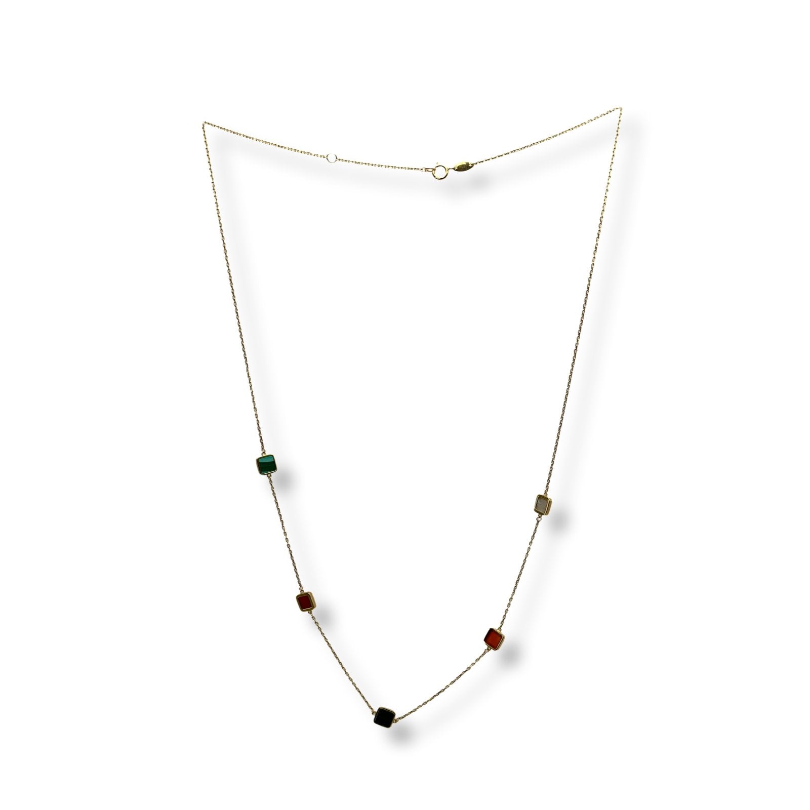 TWO COLOR SQUARE STONE NECKLACE - Al Khatib Gold