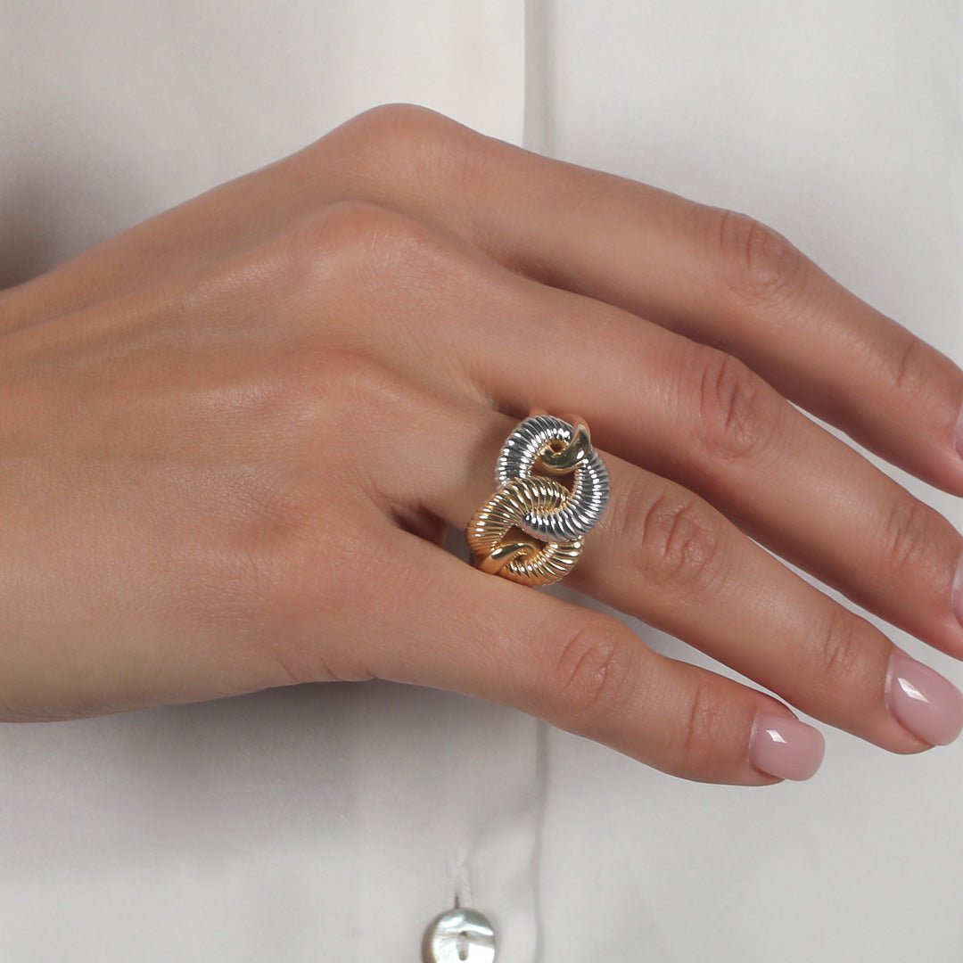 TWO - TONE ROPE KNOT RING - Al Khatib Gold